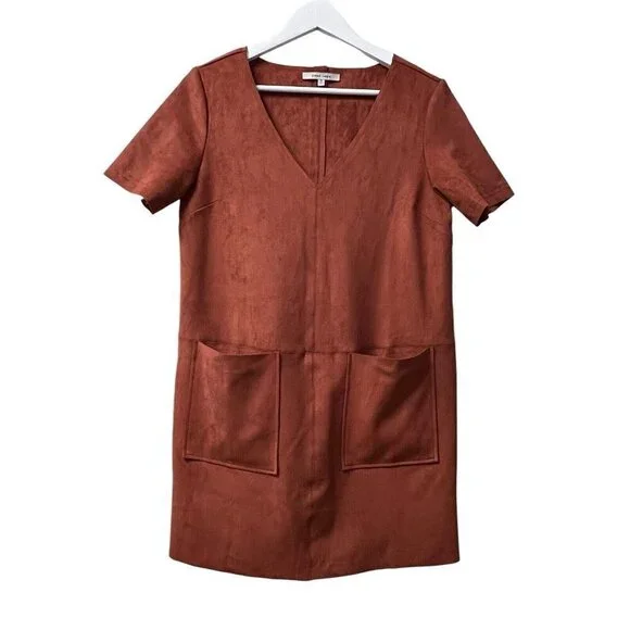 Naked‎ Zebra Faux Suede Short Dress Size S Rust Orange S/S Front Hip Pockets - Picture 7 of 11